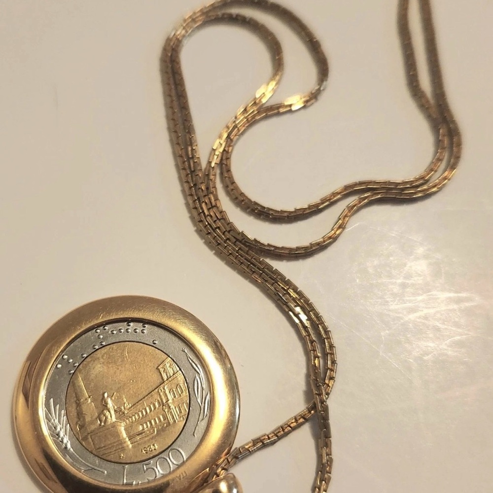 Vintage Italy 500 Lire Coin Gold Tone Pendant Sterling Silver with Gold Necklace - Picture 3 of 5